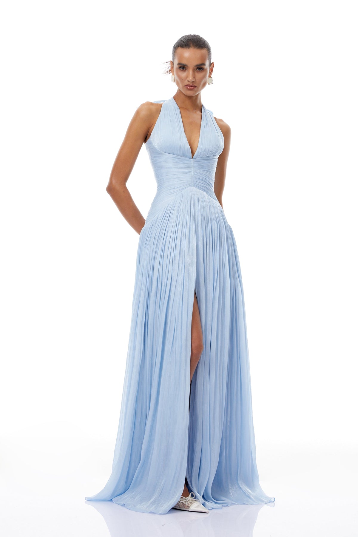 Arielle Sky Pleated Maxi Dress