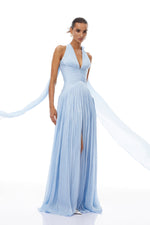 Arielle Sky Pleated Maxi Dress