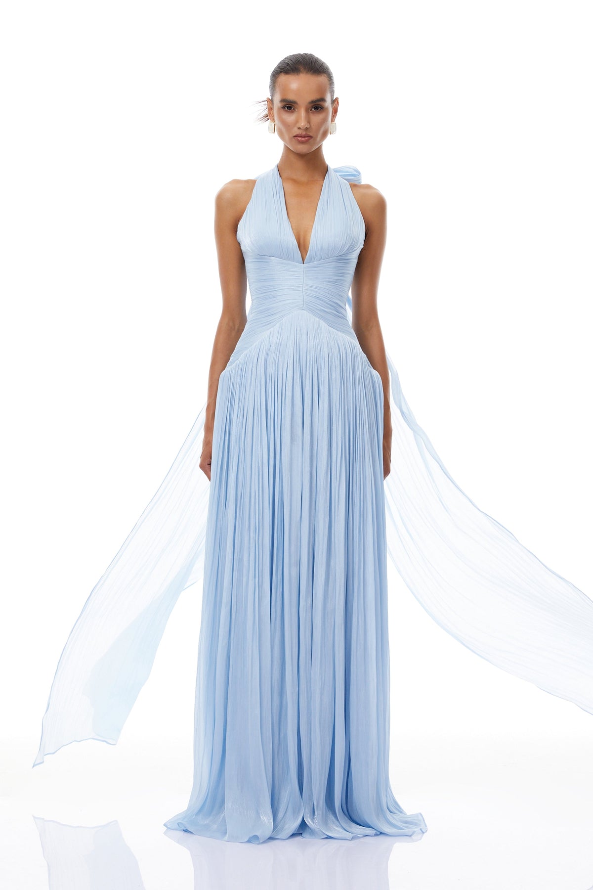 Arielle Sky Pleated Maxi Dress