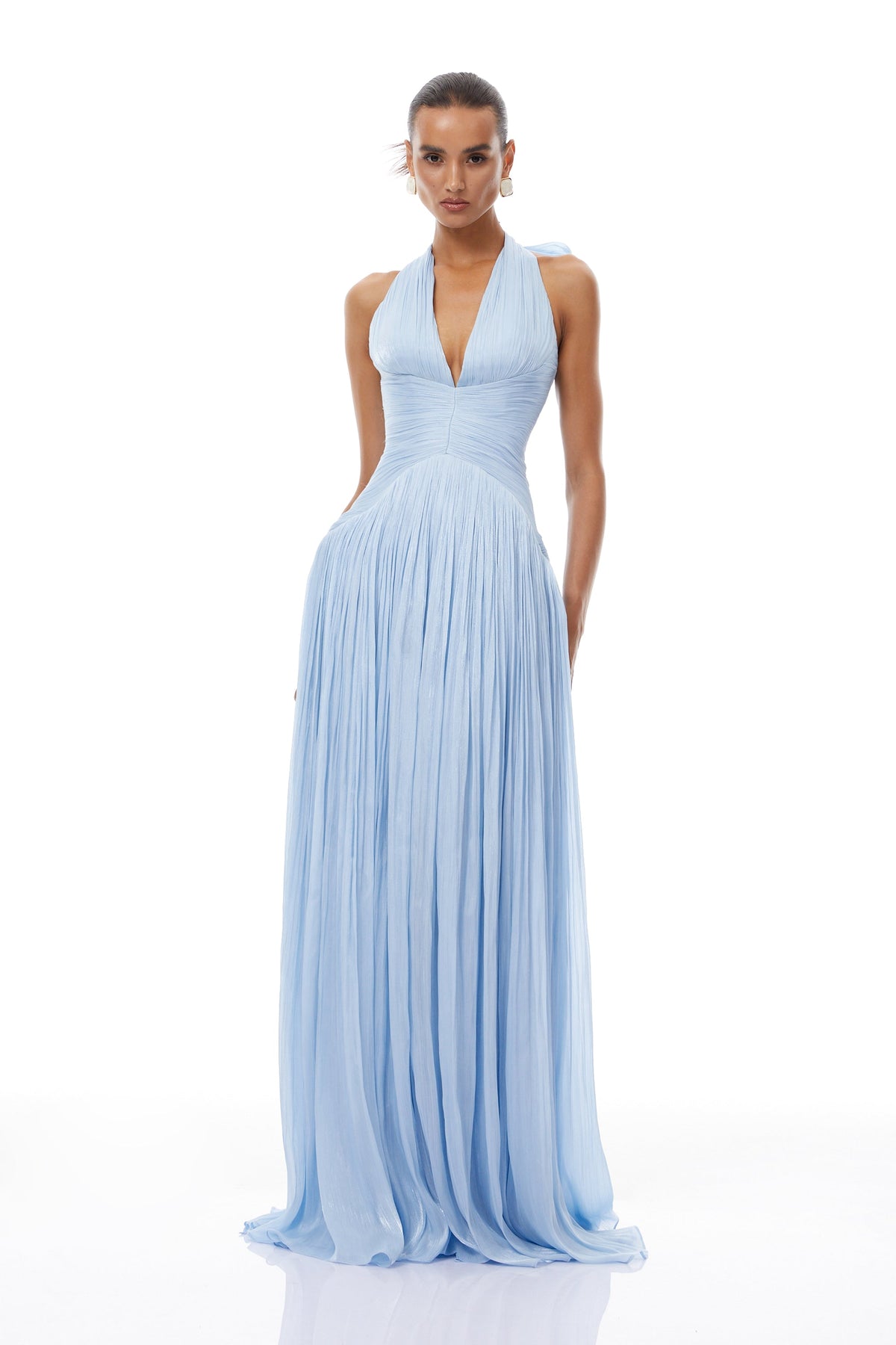 Arielle Sky Pleated Maxi Dress