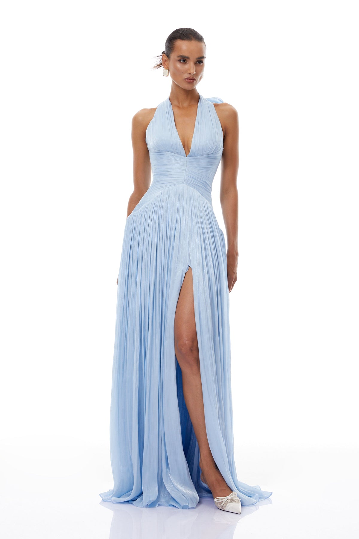 Arielle Sky Pleated Maxi Dress