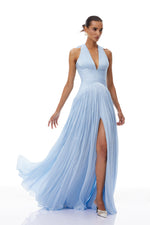 Arielle Sky Pleated Maxi Dress