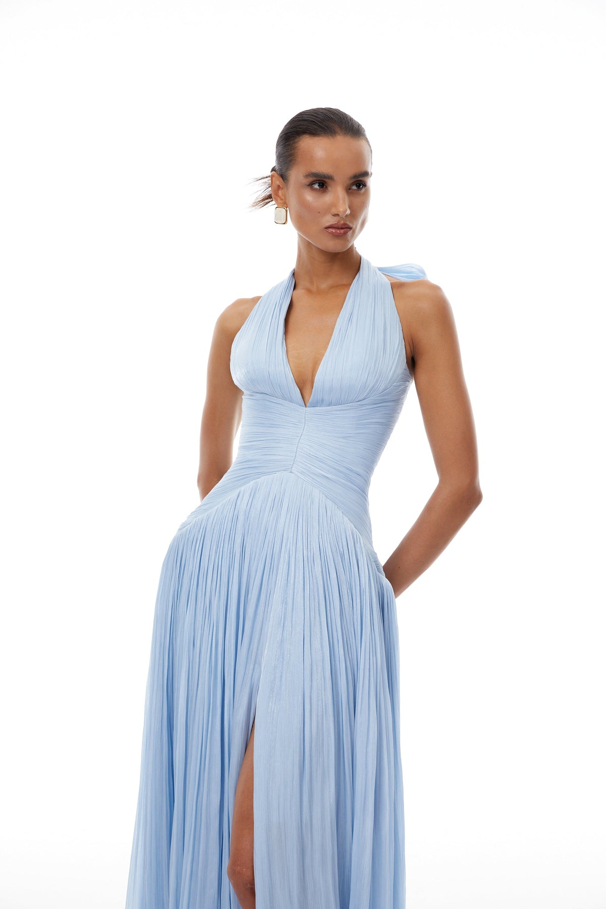Arielle Sky Pleated Maxi Dress