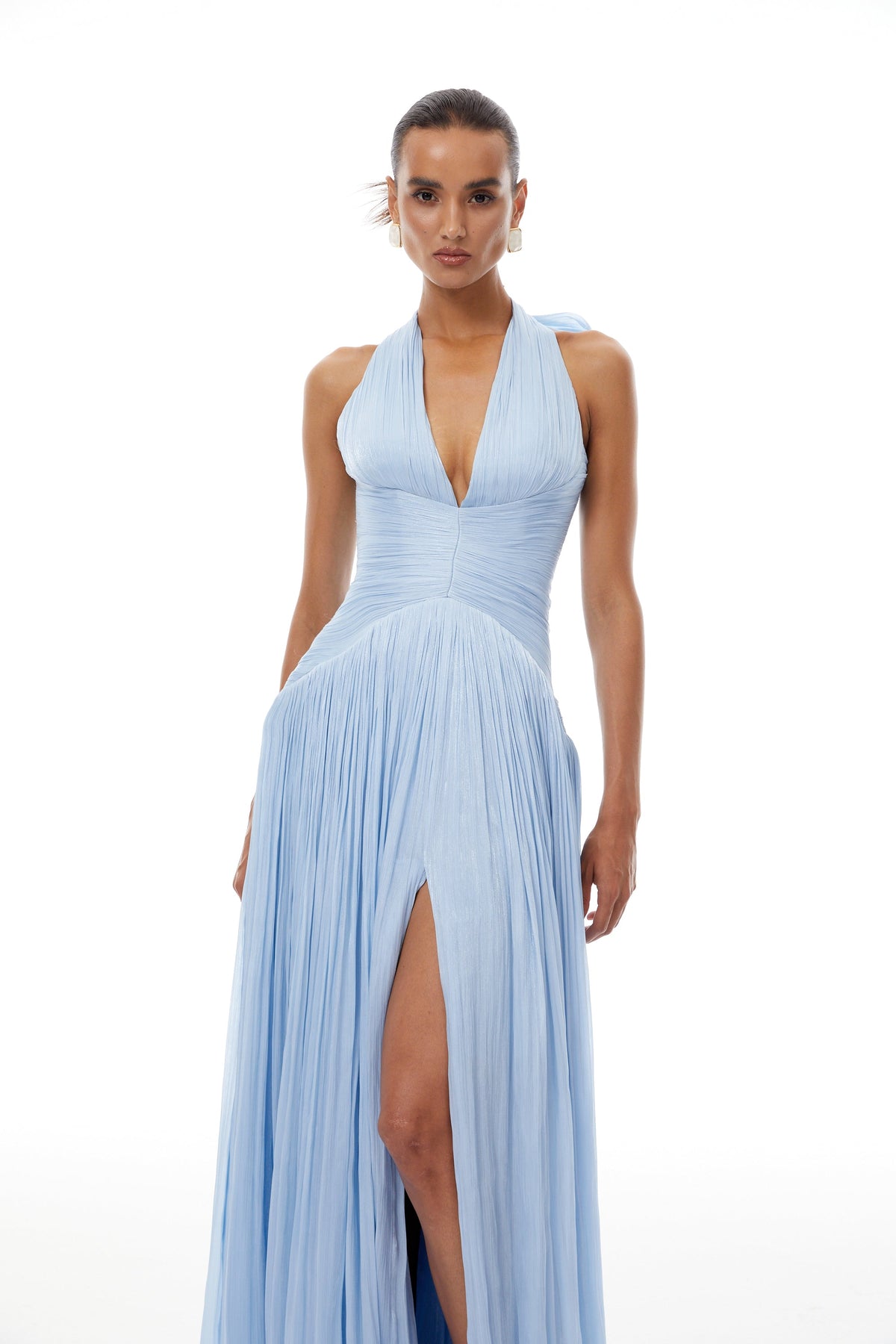 Arielle Sky Pleated Maxi Dress