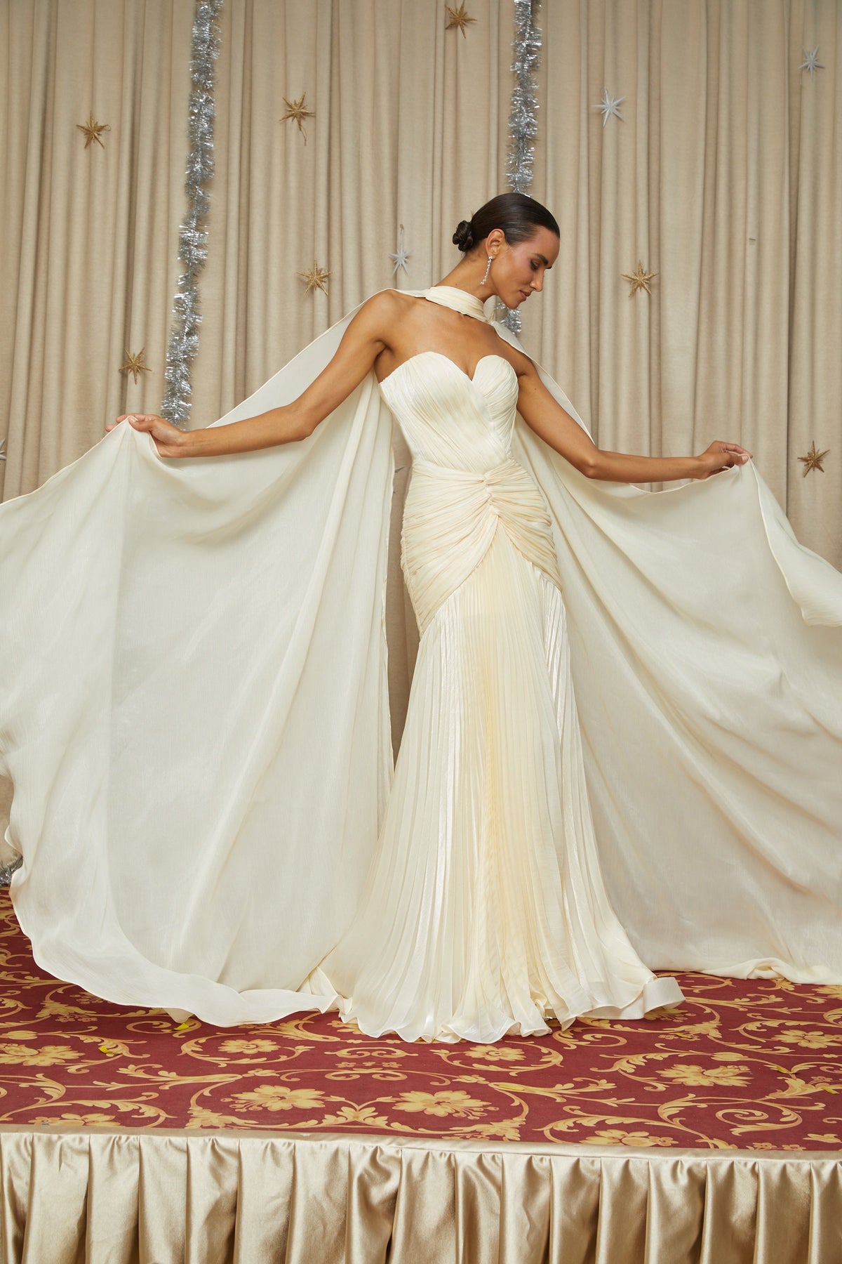 Elara Cream Pleated Gown