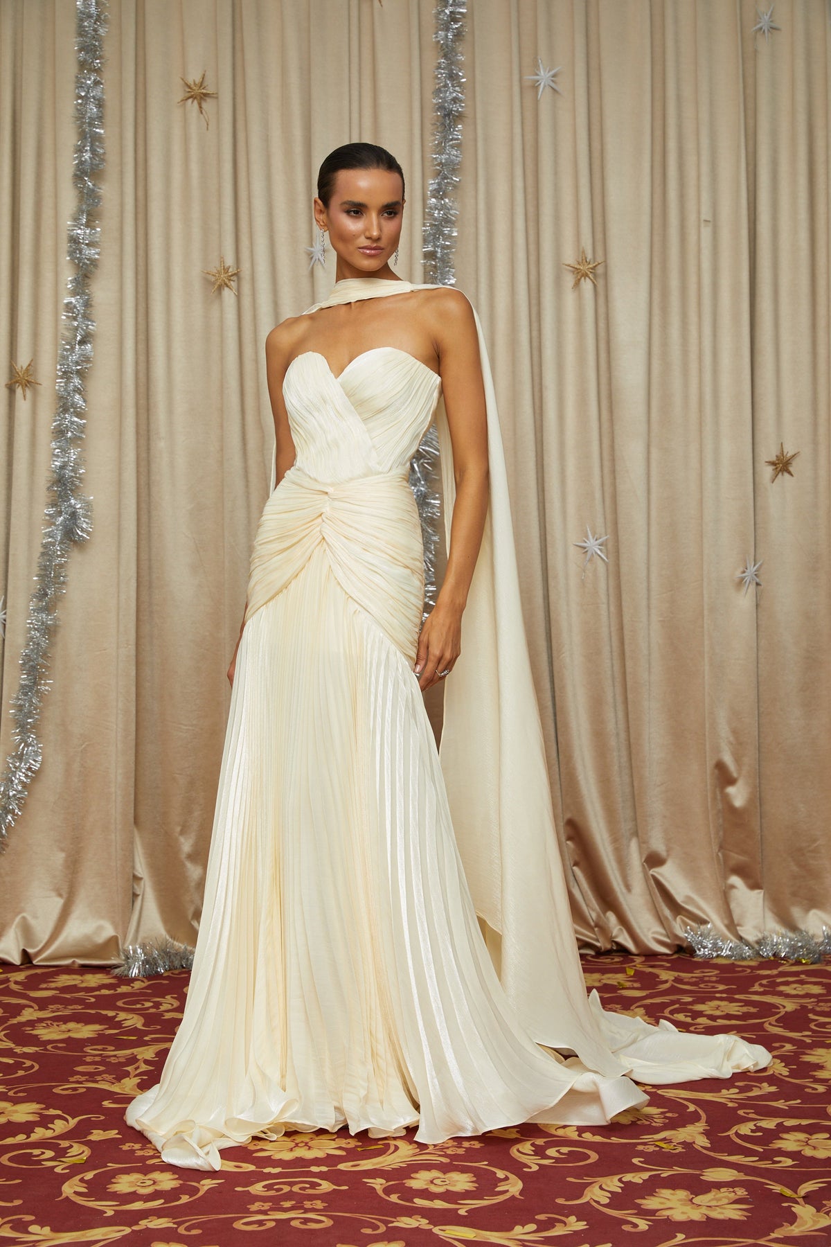 Elara Cream Pleated Gown