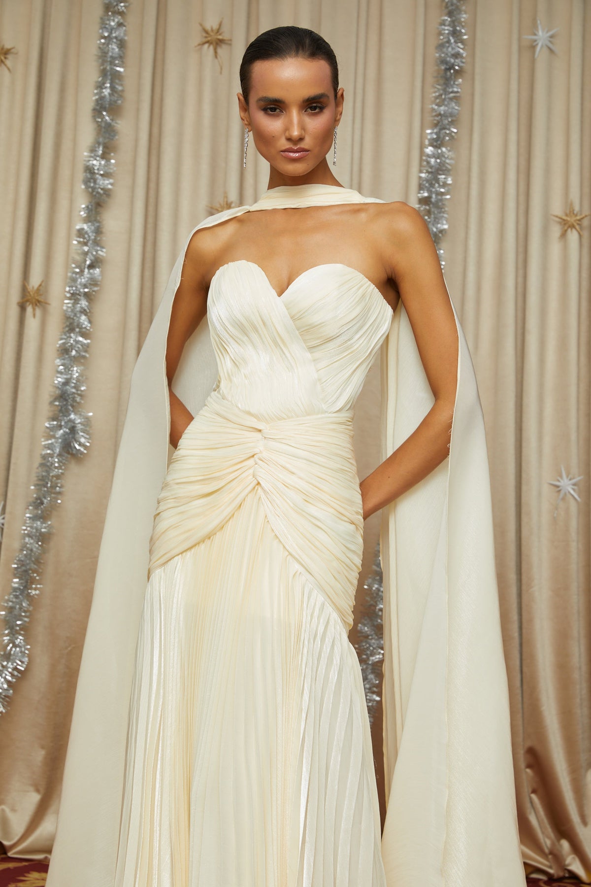 Elara Cream Pleated Gown
