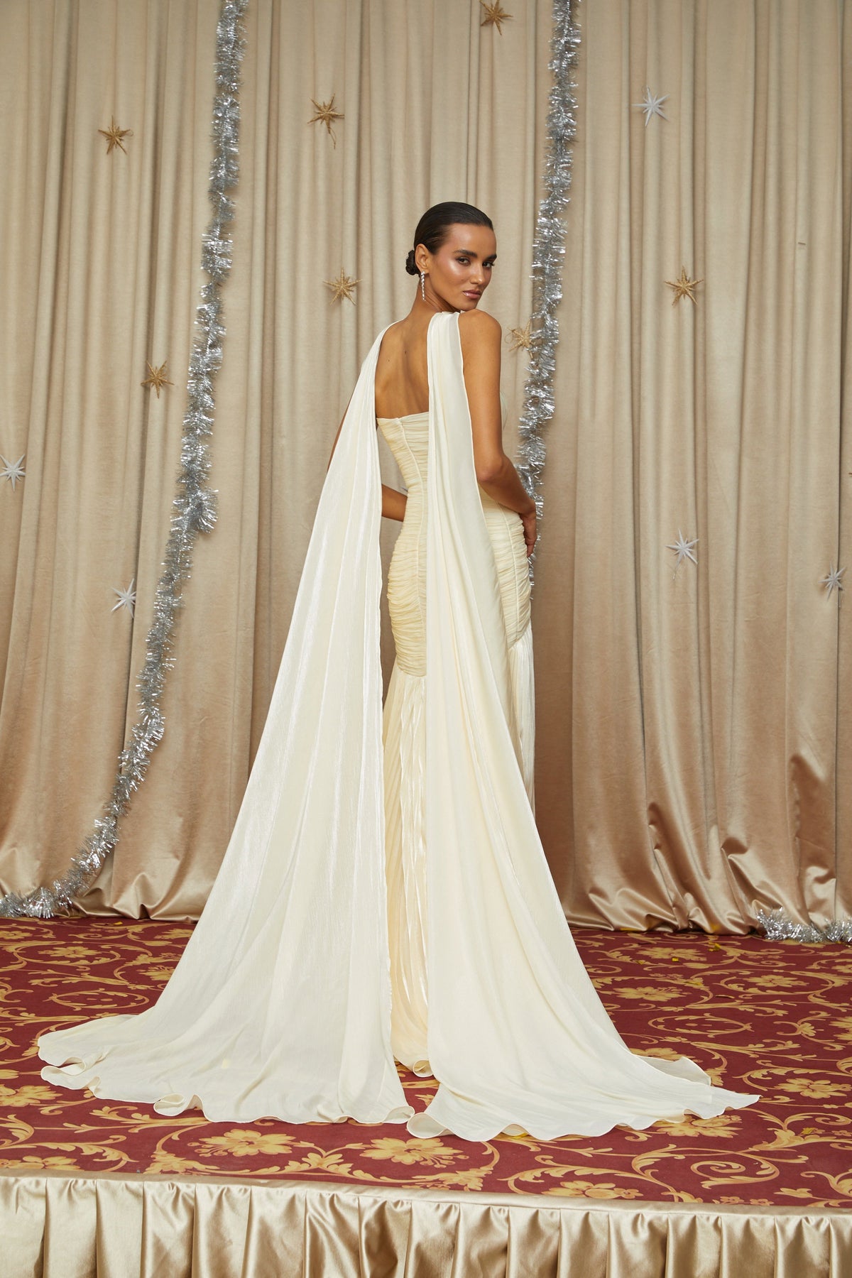 Elara Cream Pleated Gown
