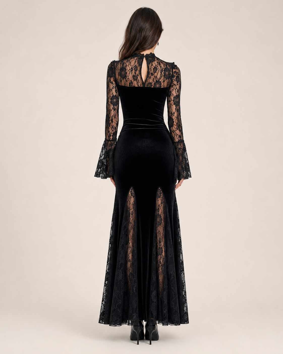 Alisa Noir Velvet Lace Gown