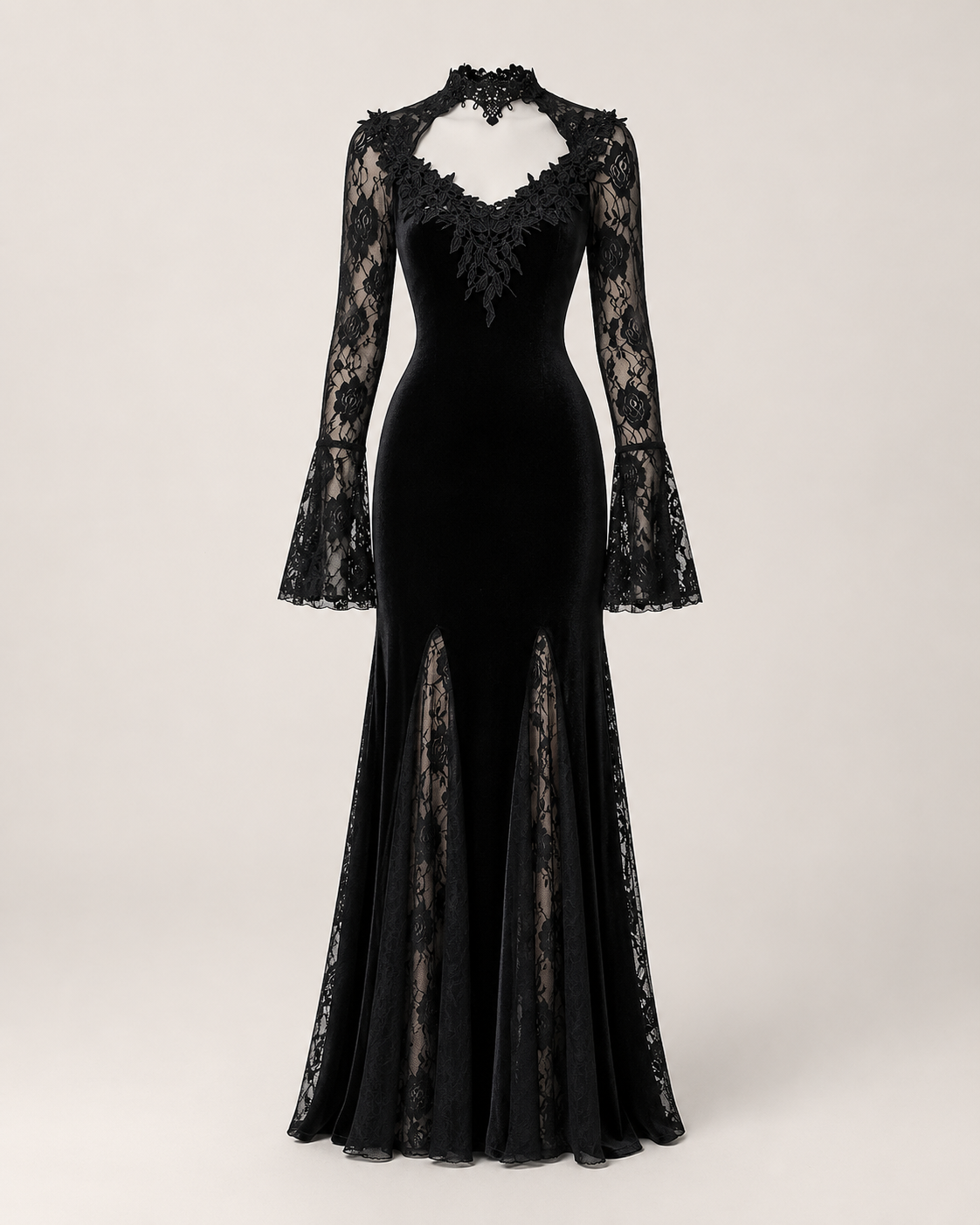 Alisa Noir Velvet Lace Gown