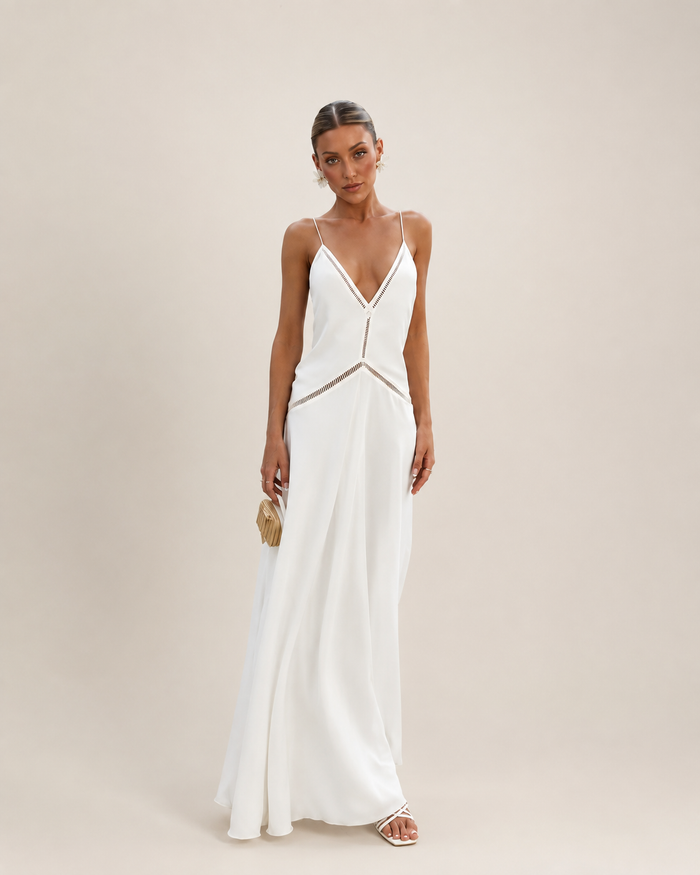 Alina White Plunge Maxi Dress
