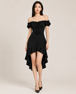 Alva Black High-Low Ruffle Dress