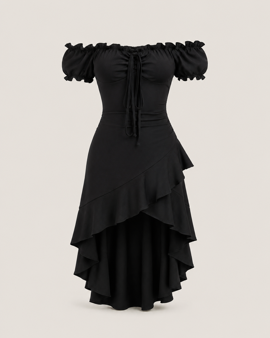 Alva Black High-Low Ruffle Dress