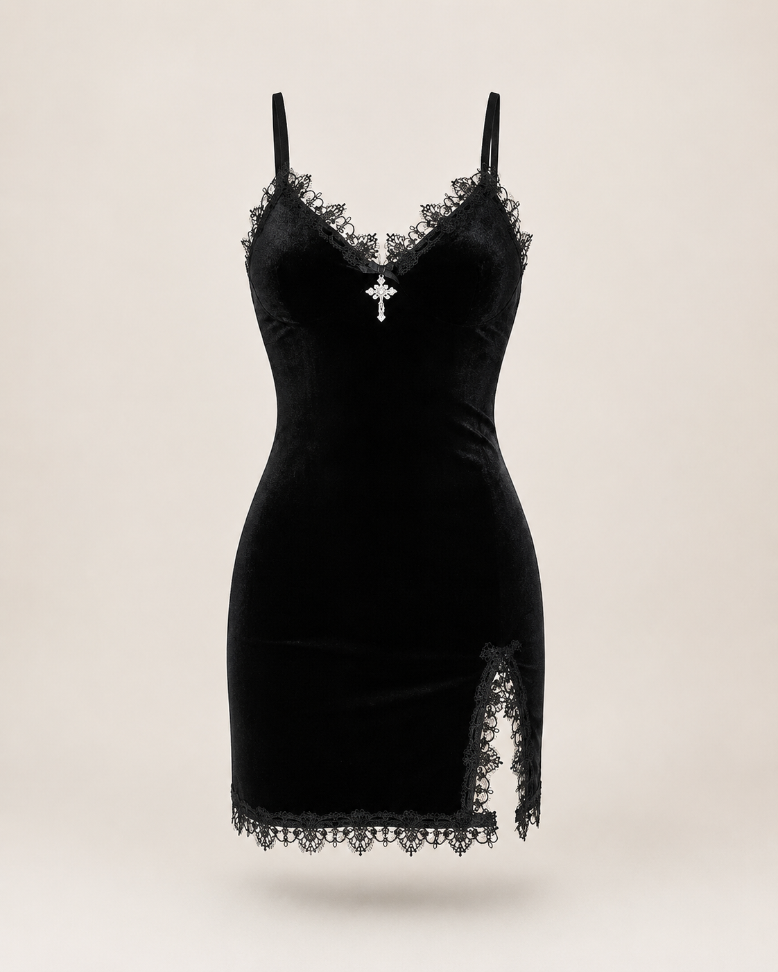 Arlette Black Velvet Lace Mini Dress