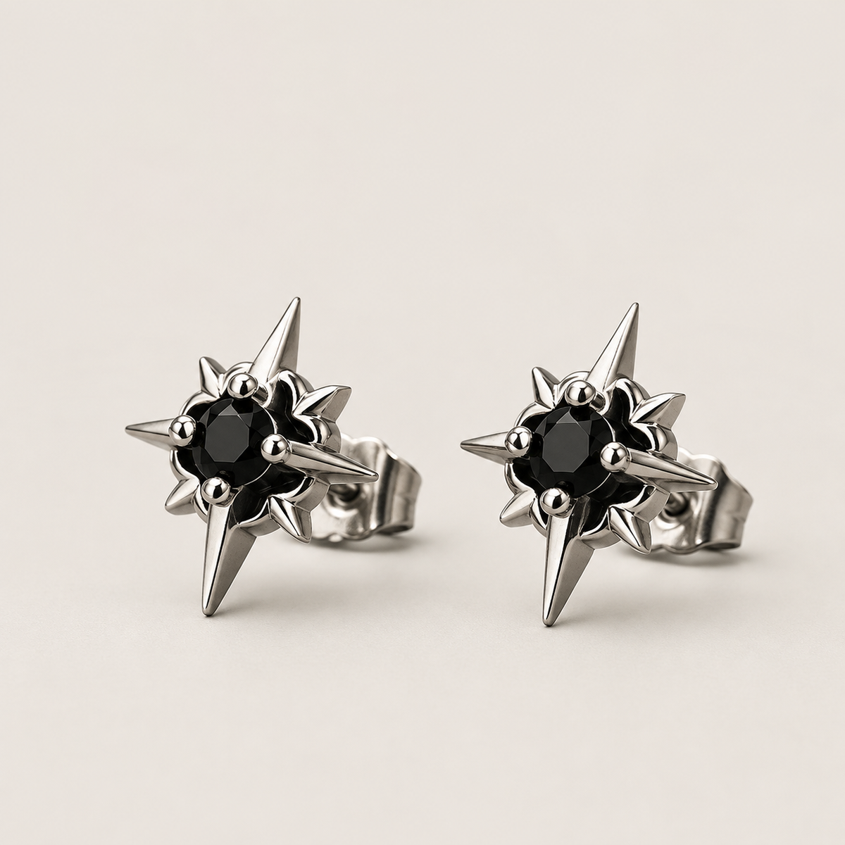 Black Gem Halo Stud Earrings