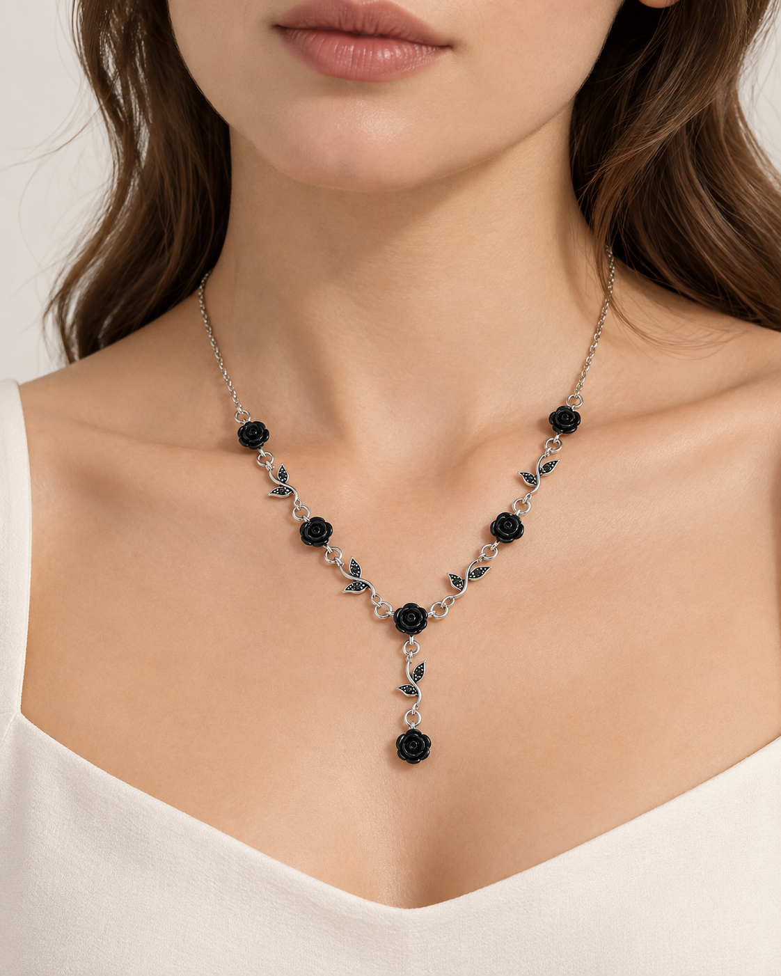 Carved Rose Y Necklace