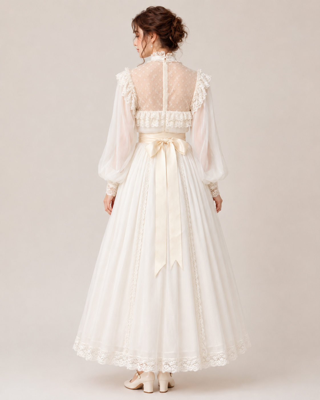 Cassia Cream Lace-Trim Midi Dress