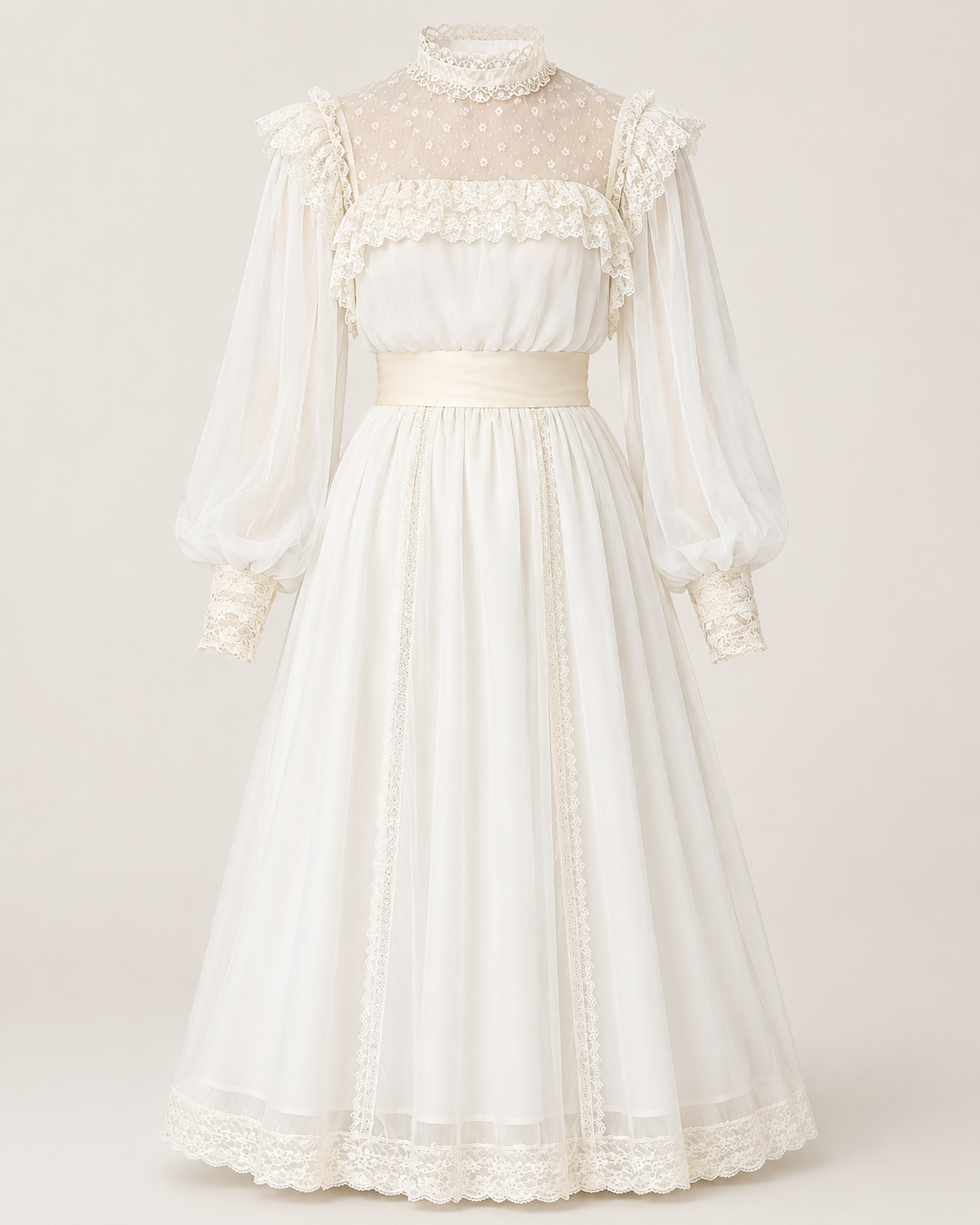 Cassia Cream Lace-Trim Midi Dress