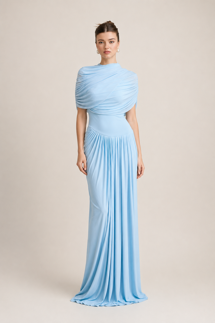 Céleste Baby Blue Pleated Maxi Dress