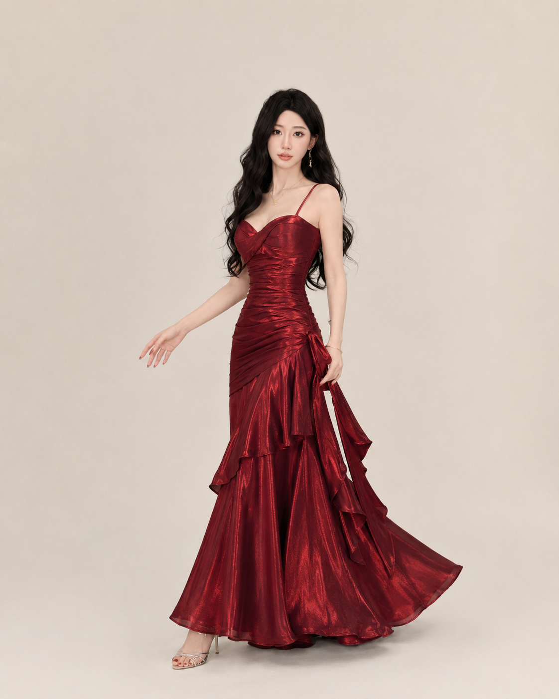 Célestine Ruby Tiered Maxi Dress