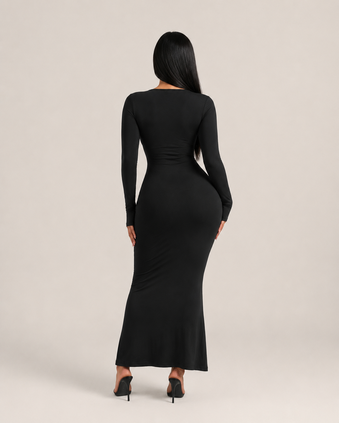 Corinne Noir Square-Neck Gown