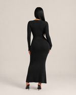 Corinne Noir Square-Neck Gown
