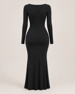 Corinne Noir Square-Neck Gown