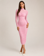 Eira Rose High-Neck Ruched Dress