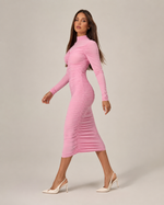 Eira Rose High-Neck Ruched Dress