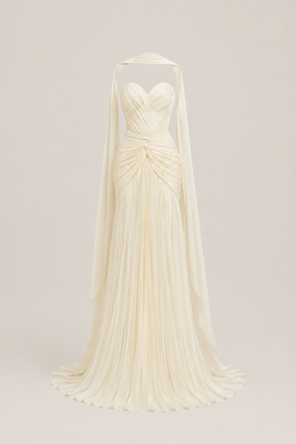 Elara Cream Pleated Gown