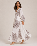 Eleonora Volume Sleeve Embroidered Dress | White/Merlot