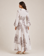 Eleonora Volume Sleeve Embroidered Dress | White/Merlot