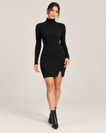 Élodie Noir Ribbed Turtleneck Mini Dress