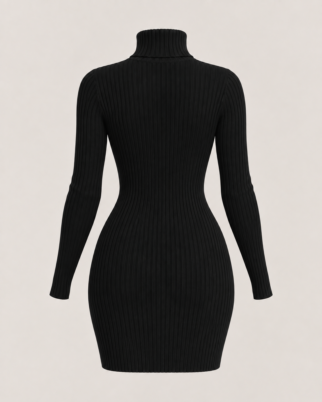 Élodie Noir Ribbed Turtleneck Mini Dress