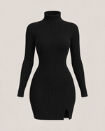 Élodie Noir Ribbed Turtleneck Mini Dress