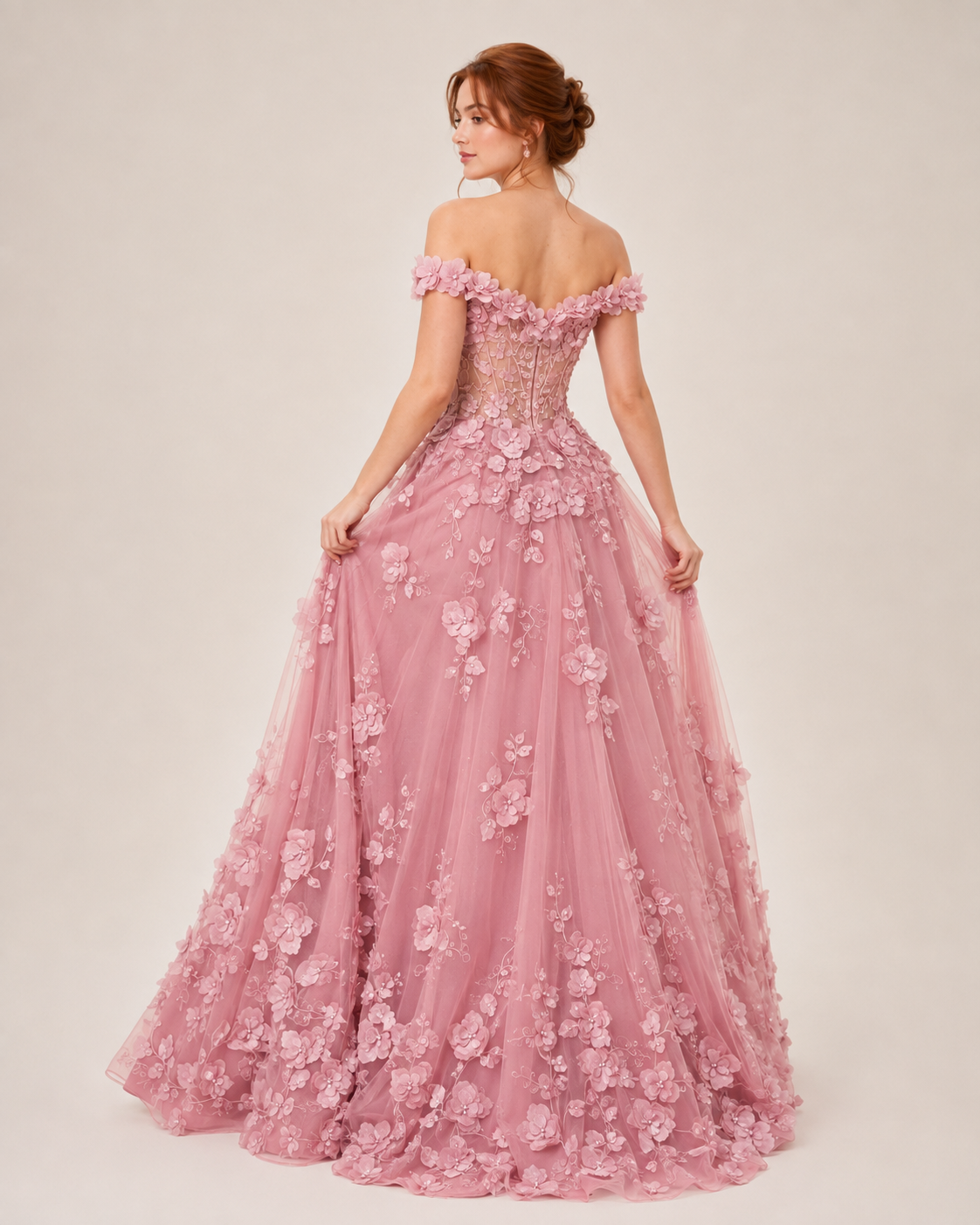 Elvira Blush 3D Floral Evening Gown