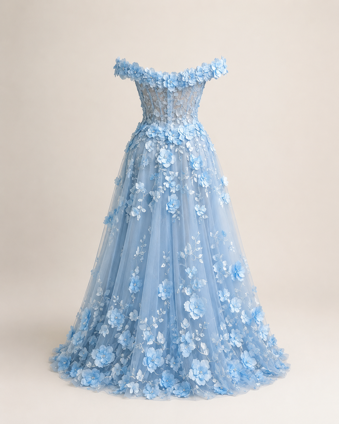 Elvira Blush 3D Floral Evening Gown