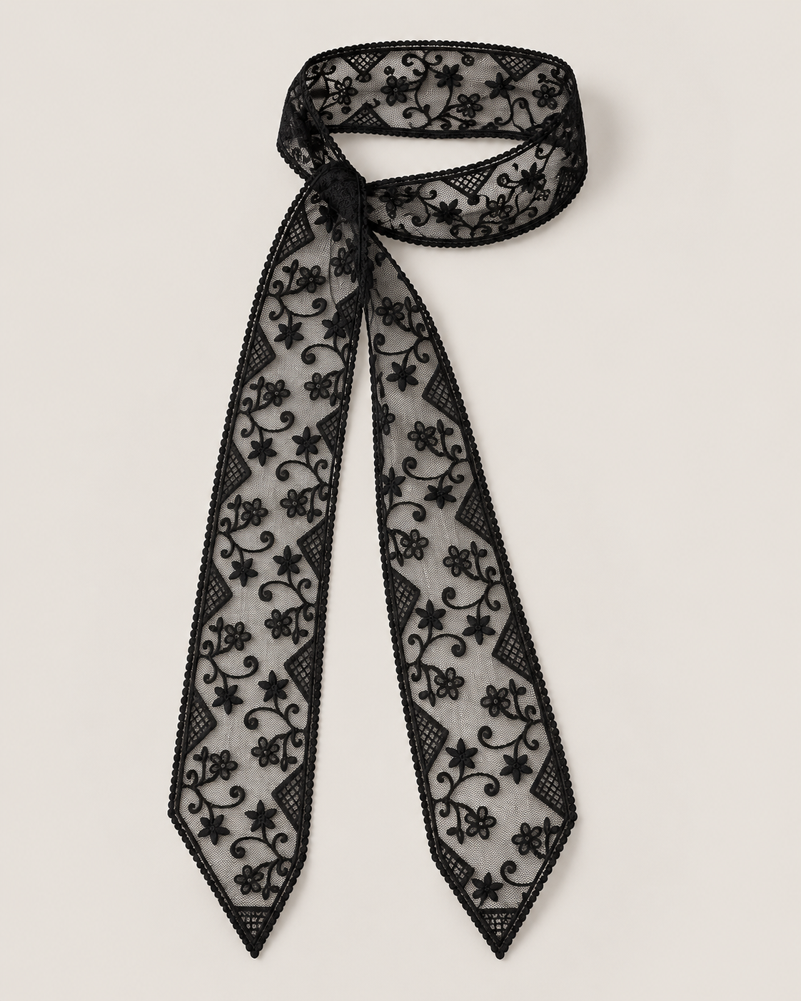 Embroidered Tulle Skinny Scarf