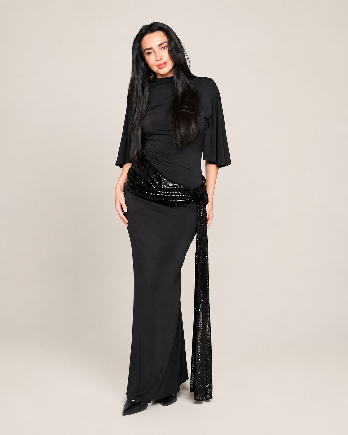 Émeline Noir Embellished Maxi