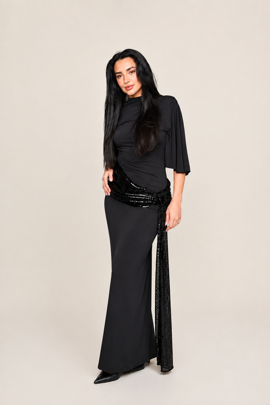 Émeline Noir Embellished Maxi