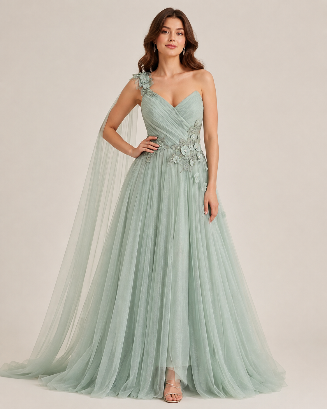Eulalie Mint One-Shoulder Ball Gown