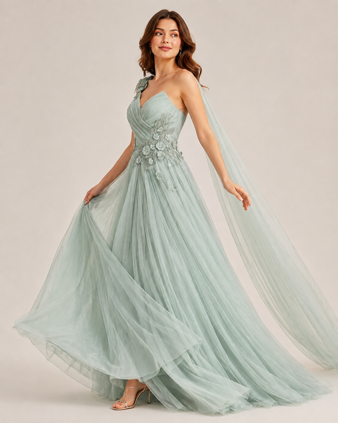 Eulalie Mint One-Shoulder Ball Gown
