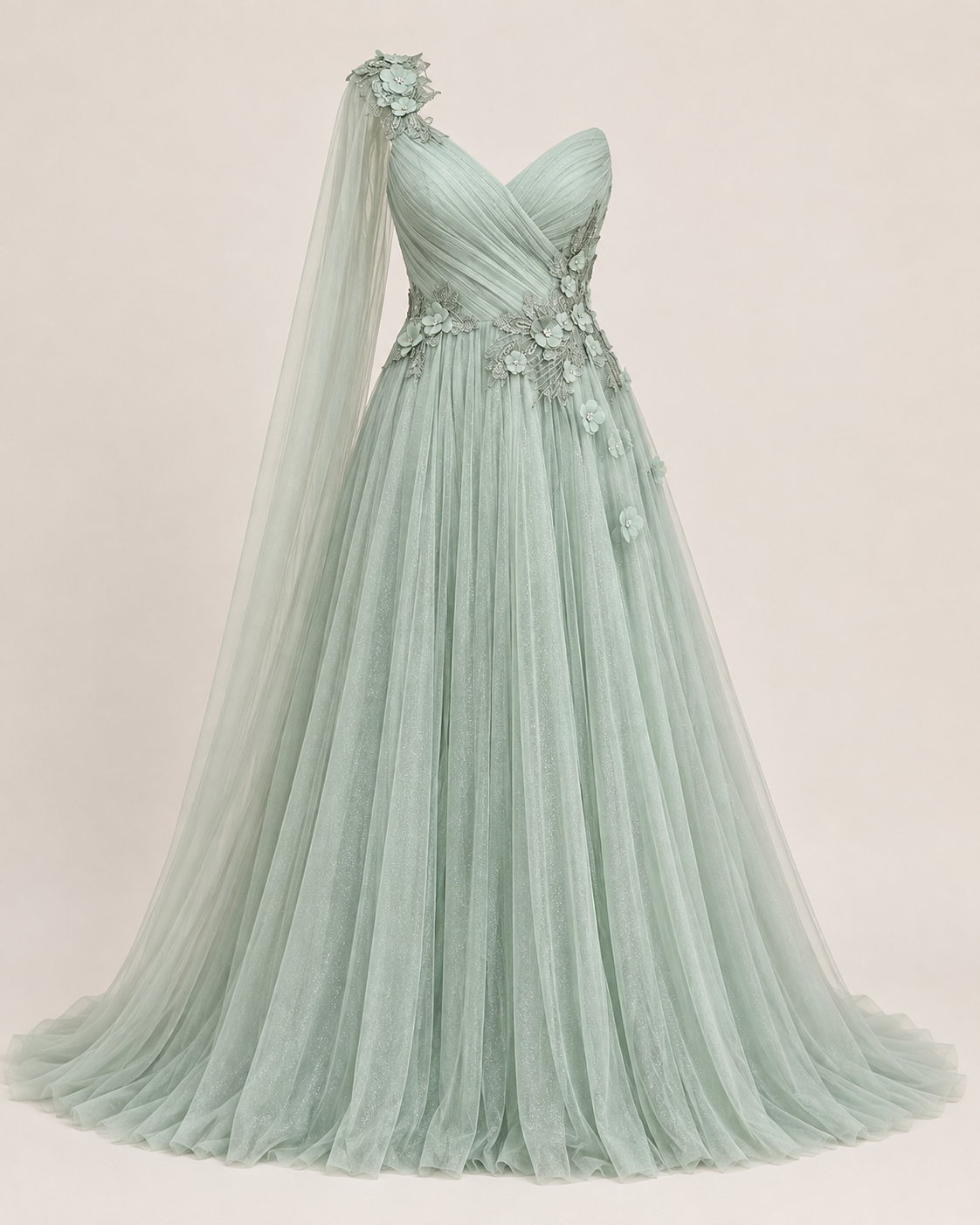 Eulalie Mint One-Shoulder Ball Gown