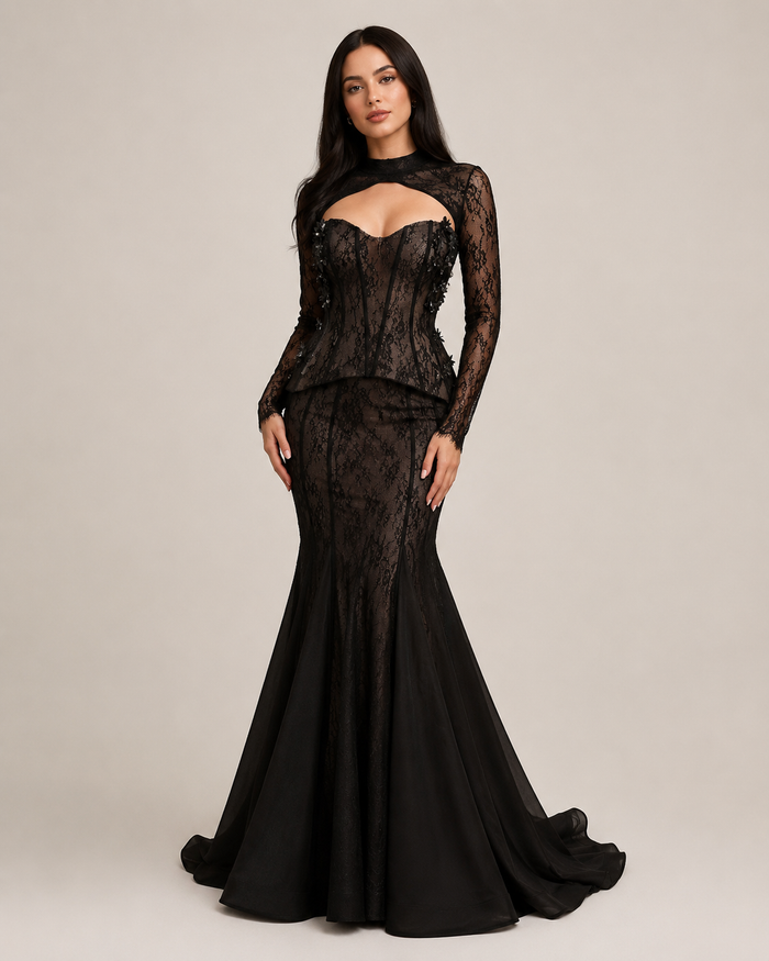 Evelise Black Lace Corset Gown