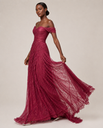 Évelisse Wine Draped Lace Maxi Dress