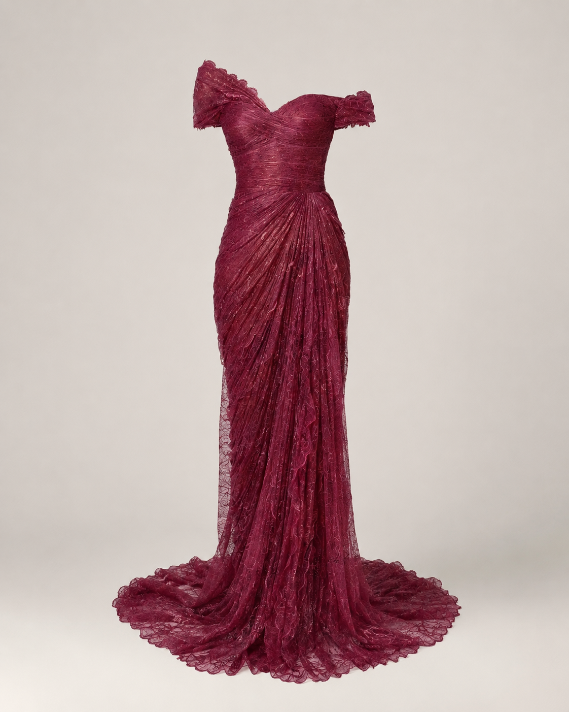 Évelisse Wine Draped Lace Maxi Dress