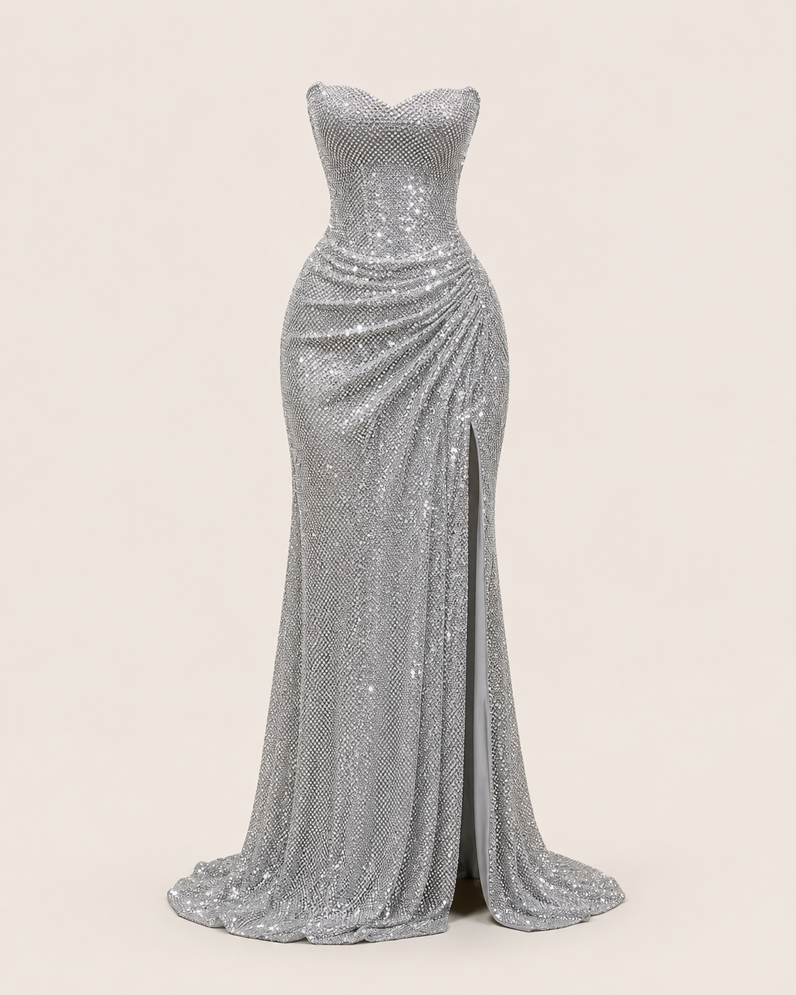 Évelyne Silver Sculpted Gown