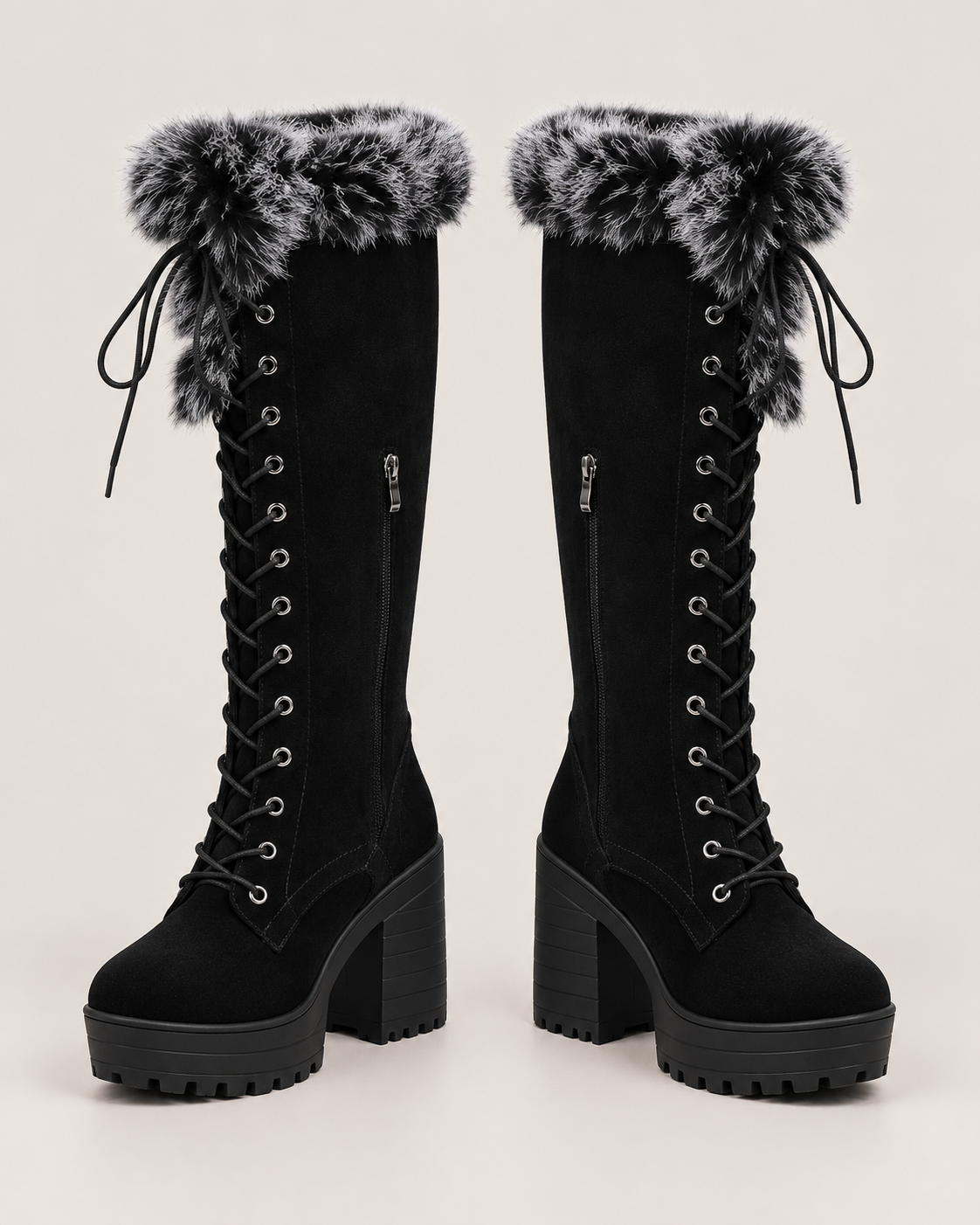Faux Fur Lace-Up Platform Boots