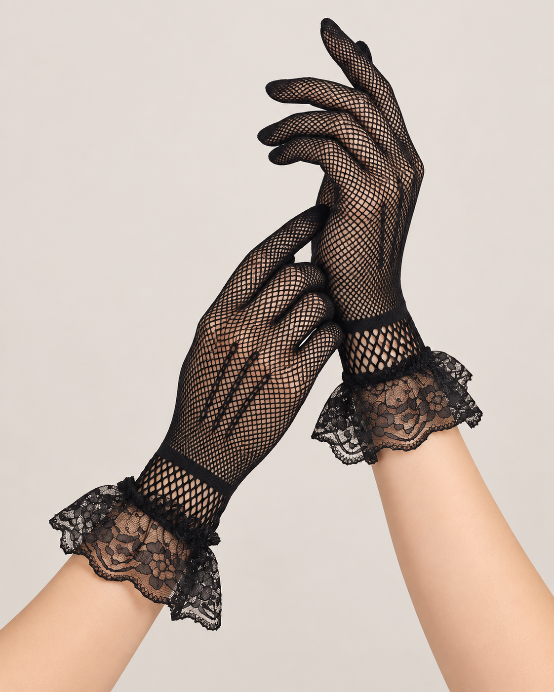 Fishnet Gloves with Lace Frill