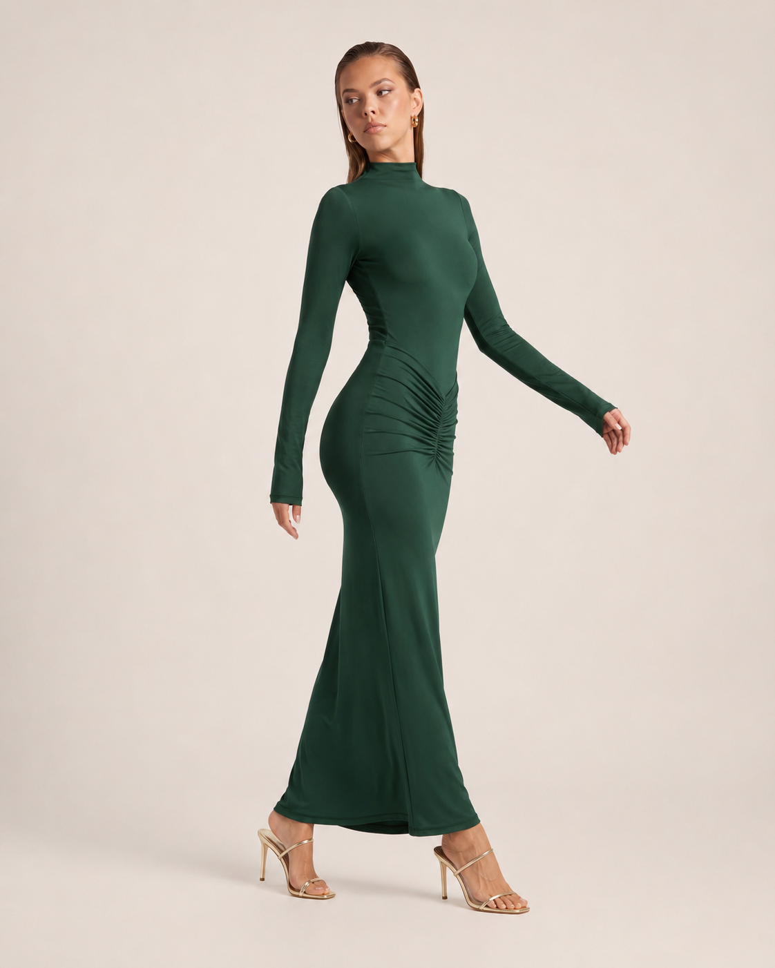 Flavia Grey Ruched Maxi Dress